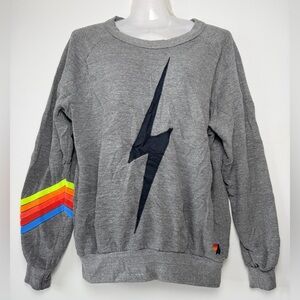 Aviator Nation Women's Gray Bolt Stitch Chevron 5 Crew Neck Sweatshirt Size XS/M